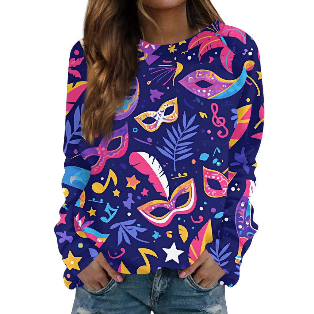 Rundhals Langarm Sweatshirts für Damen Druck Grafik Top Lässig Basic Oberteile Pullover