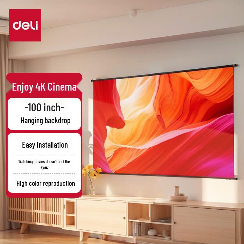 Deli 100-inch 16:9 Wall-Mounted Projector Screen
