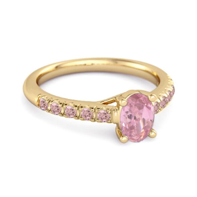 Anello statement classico con fascia pavé di topazio rosa -Argento Sterling 925 Placcato Oro