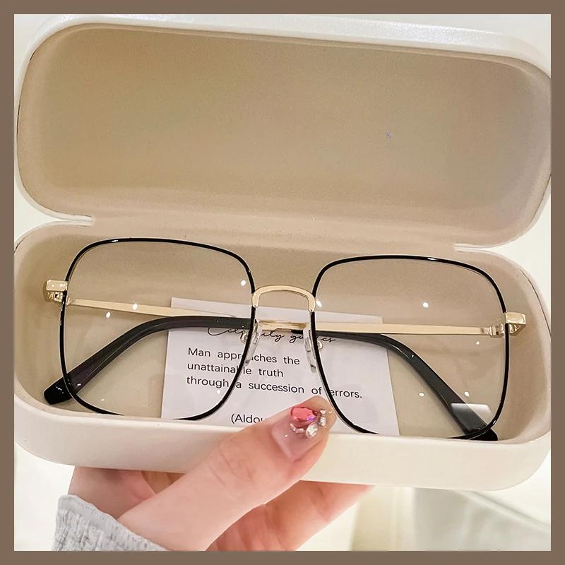 1pcs Anti Blue Light Myopia Prescription Lenses Eyeglasses for Women's Degree Glass Flat Light Eyeglasses Shiny Glasses Frame Large Face Effect
