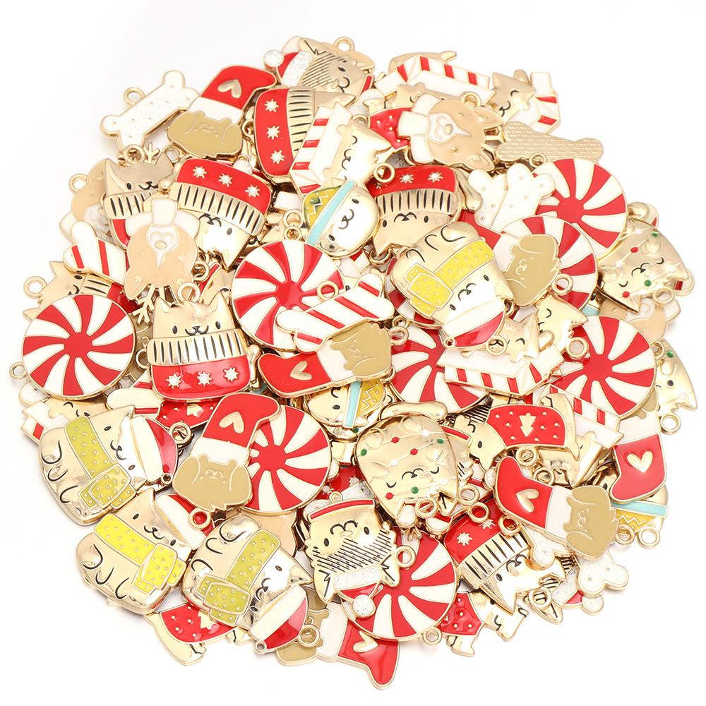 10pcs Alloy Enamel Christmas Charms Cute Xmas Pet Dog Bone Pendants For Jewelry Making DIY Earrings Necklace Gifts Accessories