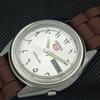 USED VINTAGE SEIKO 5 AUTO JAPAN MENS DAY/DATE ARABIC SILVER WATCH 603-a313774-2 SKU603-a313774