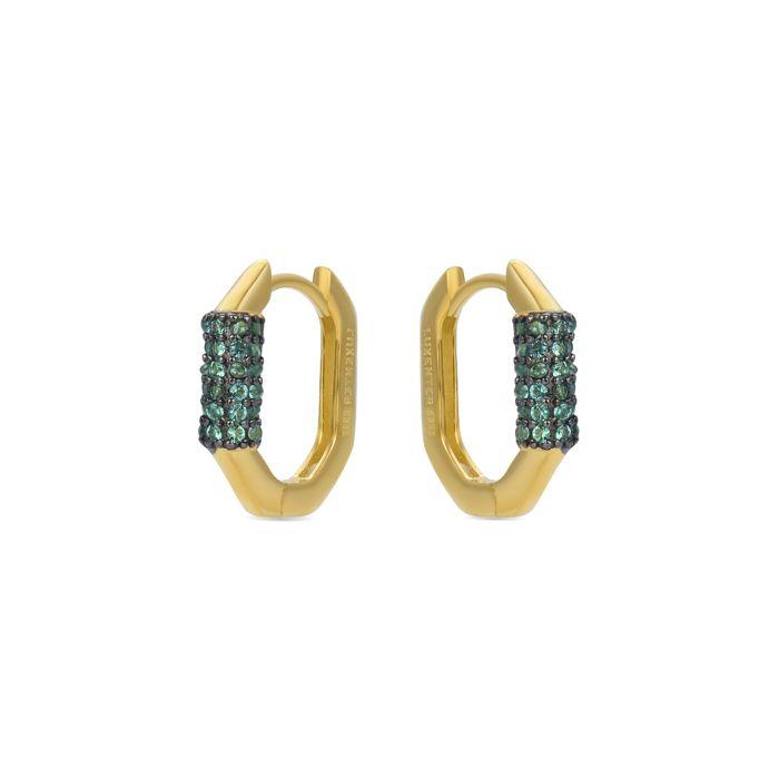 Boucles d'oreilles Luxenter en argent 925 avec zircon émeraude et finition or jaune 18 carats - Sthyha