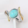 Vintage Two Tone Twist Leaf Faux Turquoise Ring Women Wedding Engagement Jewelry
