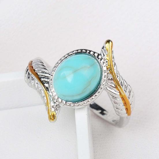 Vintage Two Tone Twist Leaf Faux Turquoise Ring Women Wedding Engagement Jewelry
