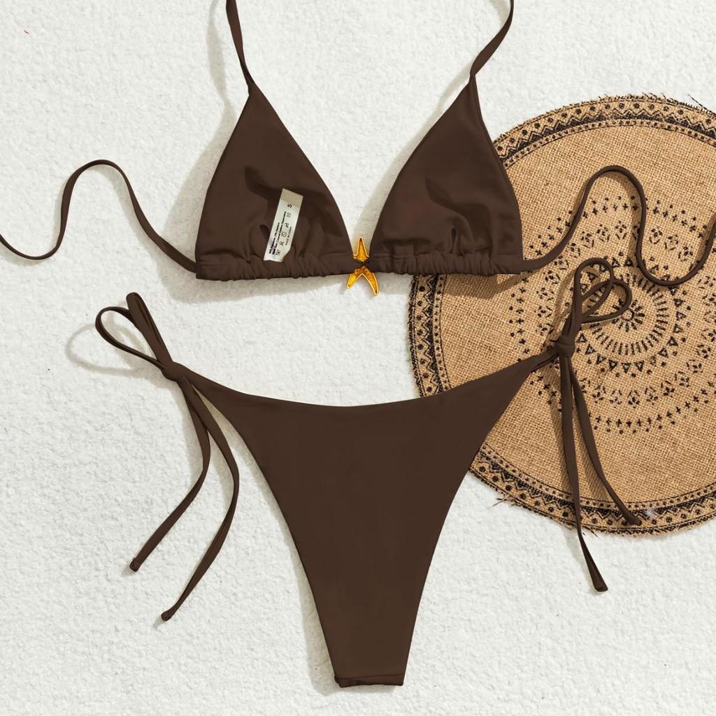 2025 Starfish Lace-up Triangle Bikini - European & American Style, Sexy Split Swimsuit for Women