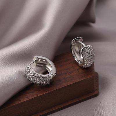 Luxurious French Copper Earrings with Versatile Design and Full Diamond Studs - High-End Trendy Jewelry 