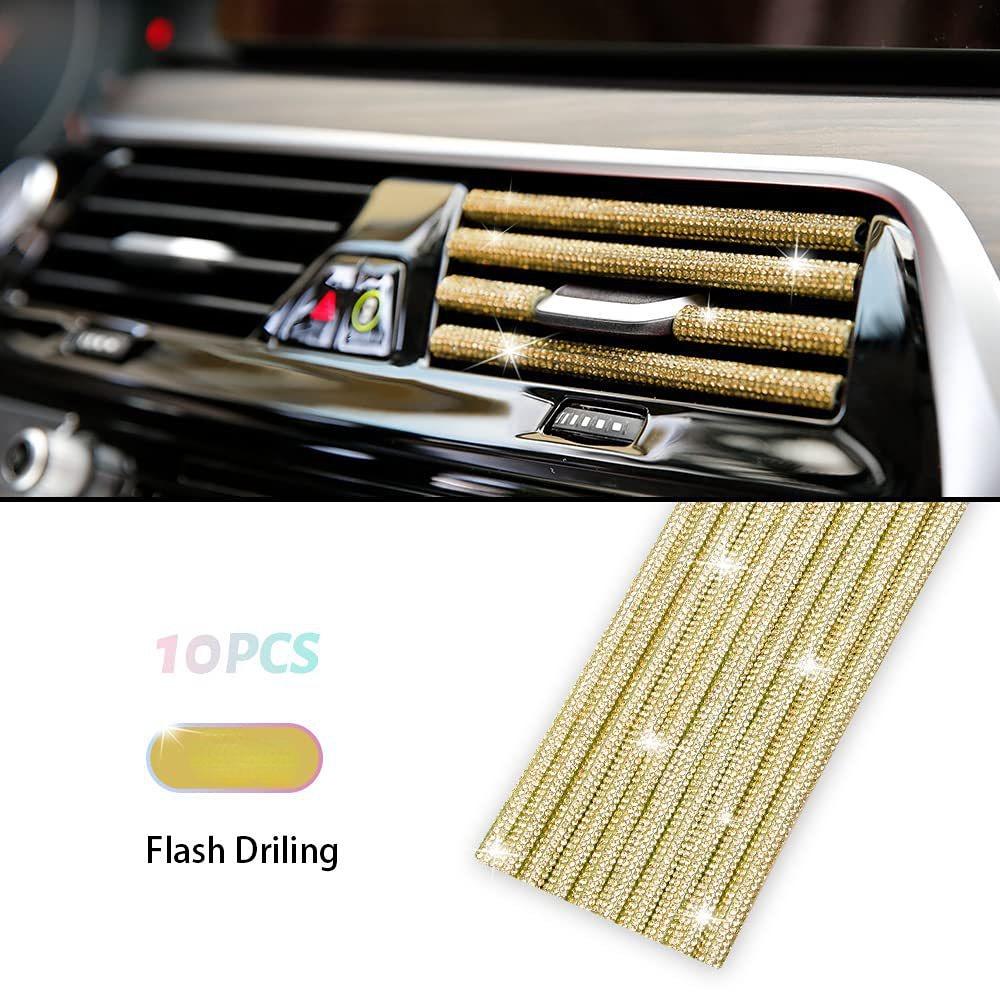 

10pcs Car Air Vent Decorative Strip With Diamond U-shaped Rhinestone Clip Strip For Auto Styling Interior Mouldings Accessories
