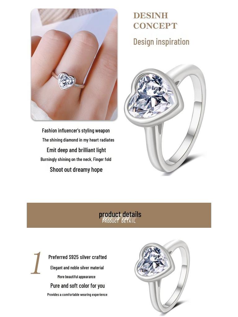 European Bestseller: S925 Sterling Silver Moissanite Irregular Heart Ring for Women