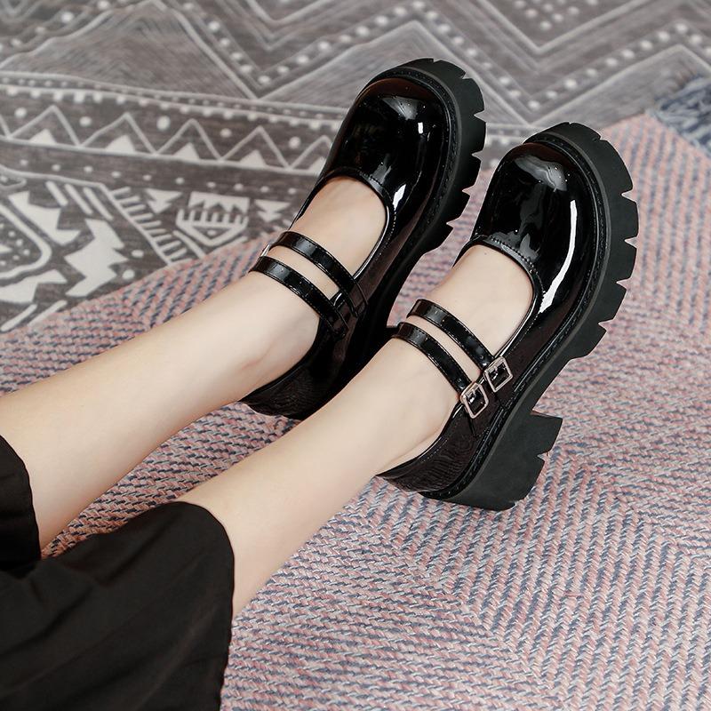 Retro Mary Jane small leather shoes women's shoes round head platform single shoes new large size shoes-4