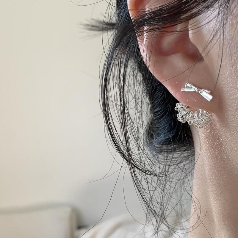 Lace Bow Butterfly Knot Stud Earrings Sweet Fashion Lightweight Jewelry for Teen Girls School Daily Wear Friend Gift one size