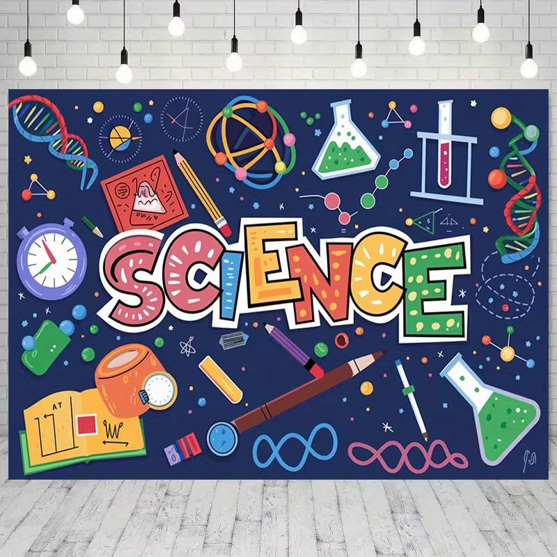 2D Cartoon Science Backdrop, Classroom Lab Theme Photography Background