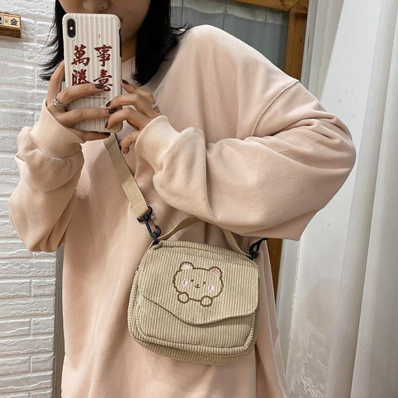 Hotest Women Canvas Zipper Bag Preppy Style Student Tote Shoulder Messenger Bag Small Corduroy Bag Satchel Travel Purse Handbag