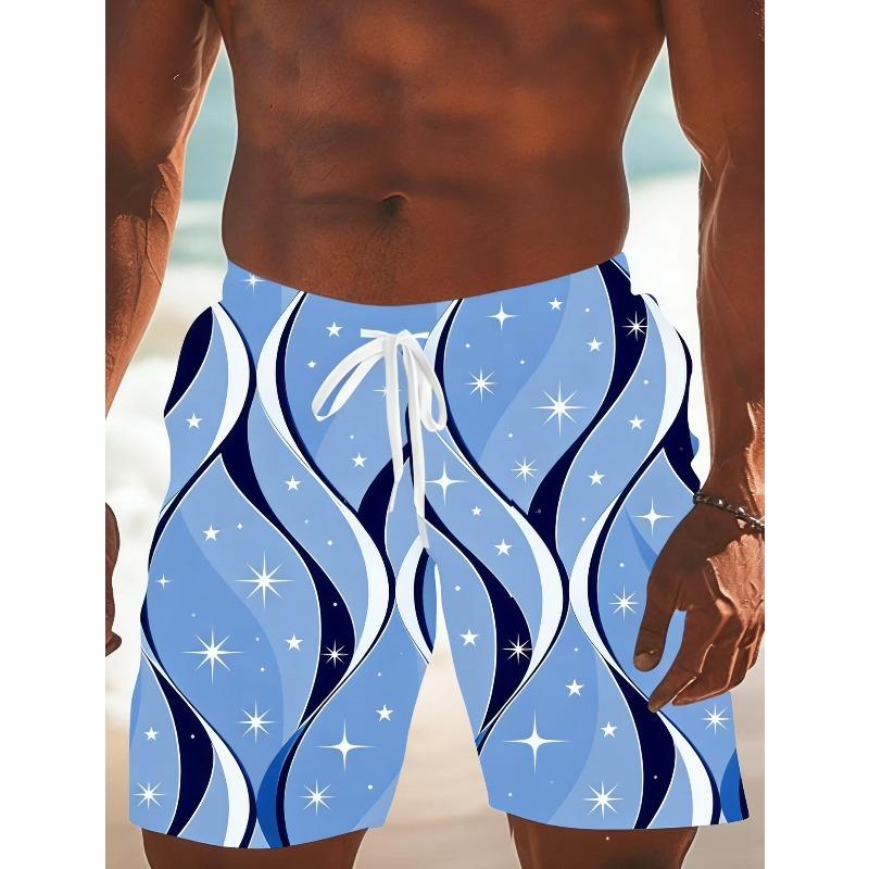 Summer Men's Striped Checked 3D Printed Beach Shorts