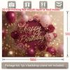 2D Elegant Burgundy Gold Happy Birthday Background Cloth with Flowers