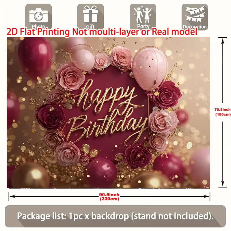 

2D Sparkle Gold Happy Birthday Backdrop Banner for Luxurious Party Supplies 47.2x31.5inch/120*80cm