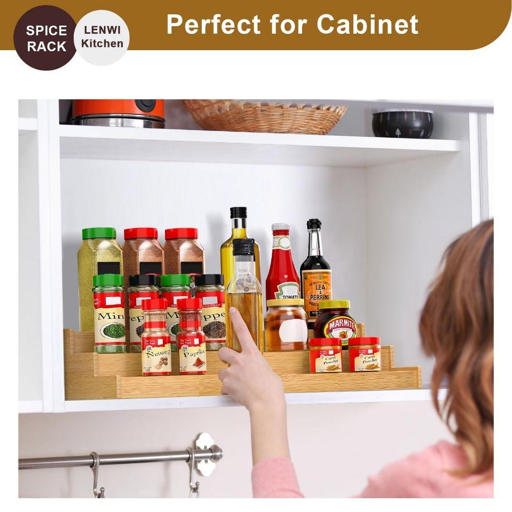 3-Tier Kitchen Cabinet Organizer Bamboo Spice Storage Shelf Spice Rack Organizer  Cabinet