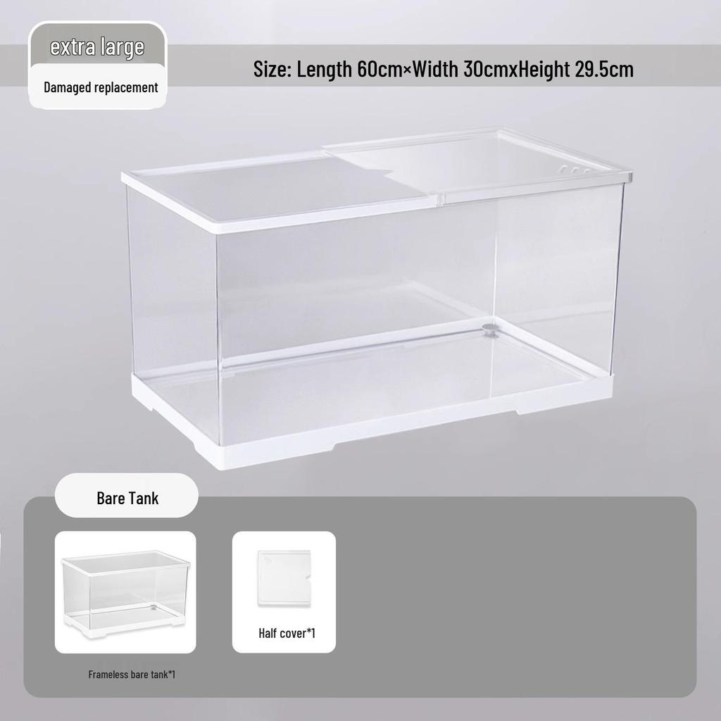 Acvariu Compact pentru Broaște Țestoase cu Platformă de Soare - Habitat Elegant de Birou cu Capac pentru Afișare Ecologică în Sufragerie