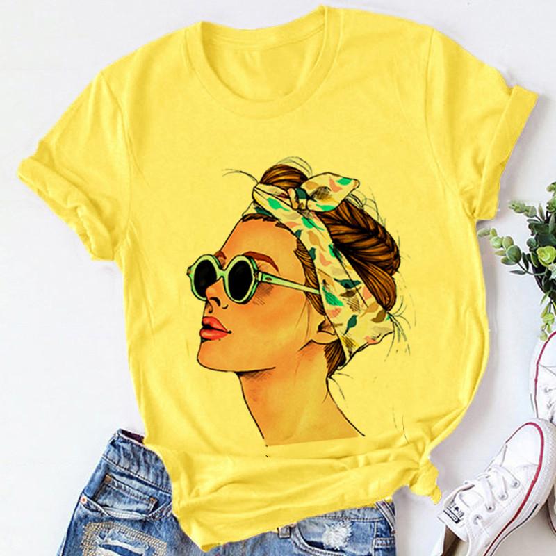 Yellow Plus Size T Shirt Women Summer Print Lady Casual T Shirt Tops Harajuku Streetwear