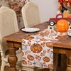 Fall Linen Table Runner Pumpkin Maple Leaves Orange Autumn Seasonal Farmhouse Indoor Kitchen Home Table Party Decorations
