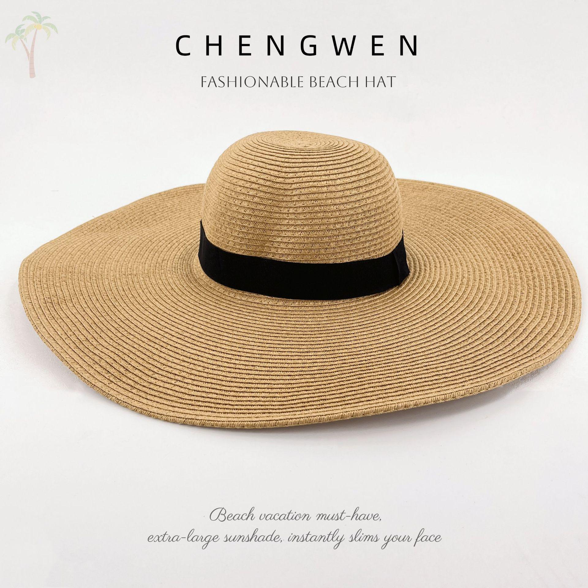 

Женская соломенная шляпа с широкими полями - Летняя защита от солнца, Незаменимый аксессуар для пляжного отдыха, Повседневная и универсальная. 57CM света кофе