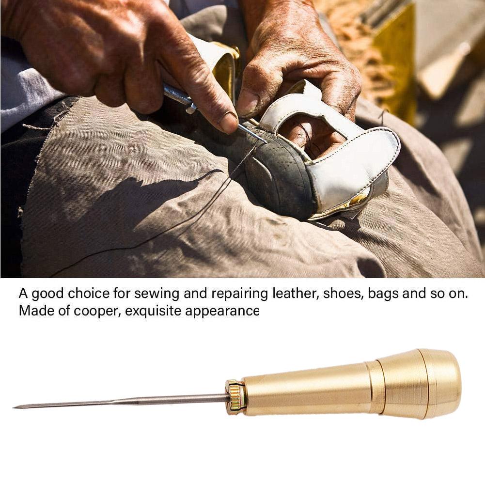 Leather Sewing Kit DIY Leather Sewing Awl Needle with Copper Handle Set Leather Canvas Tent Shoes Repairing Tool Nylon Thread