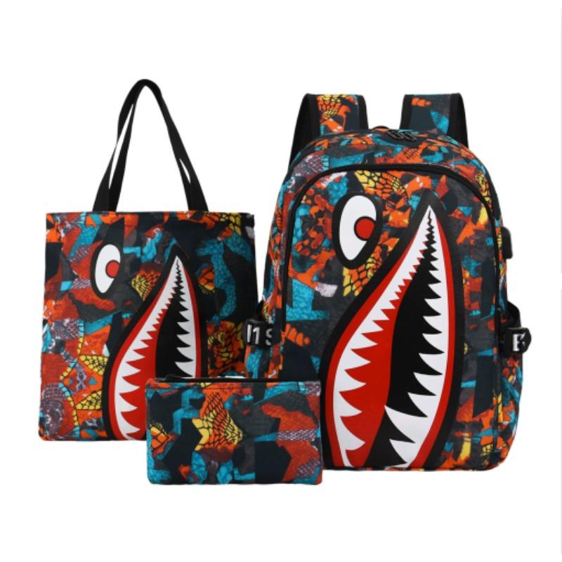 Primary School Children's Backpack Shark Personality Pattern Printed Large Capacity Lightweight Simple Backpack Cartoon