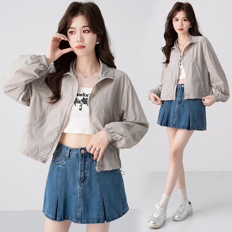 

Солнцезащитная одежда женская куртка больших размеров летняя с воротником-стойкой и завязками на талии короткие дышащие топы XL серый