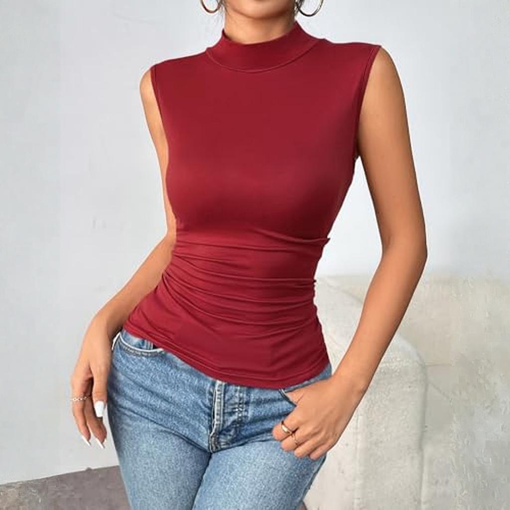 Women's Sleeveless Turtleneck Slim Fit Stretch Basic Casual Tank Top Soft Fabric Comfortable Fit Suitable for Layering and Everyday Wear