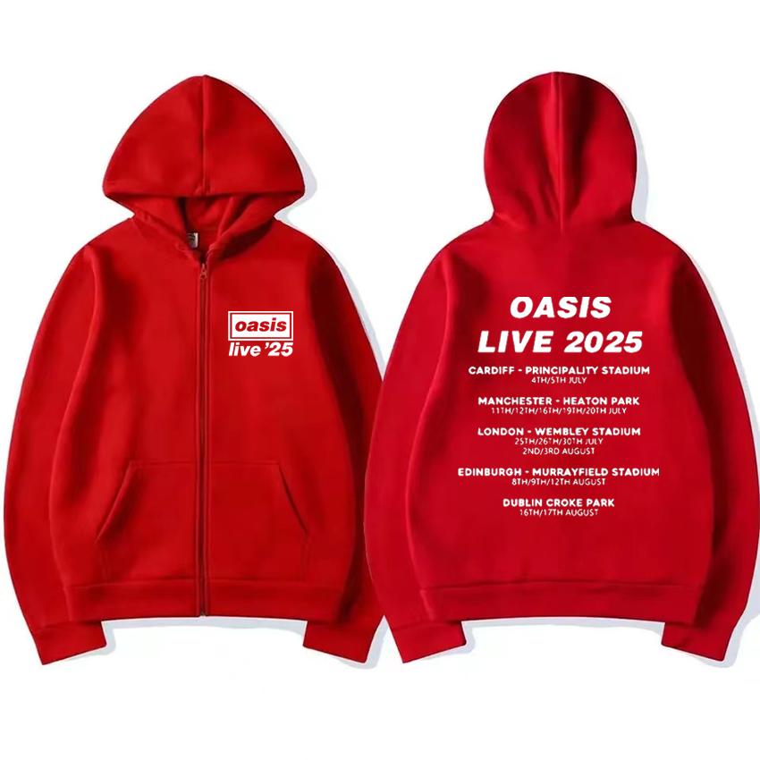 OASIS Live 25 Tour Vintage Hoodie Herren Damen Fleece Harajuku Mantel Reißverschlussjacke Herbst Winter Mode Sweatshirts