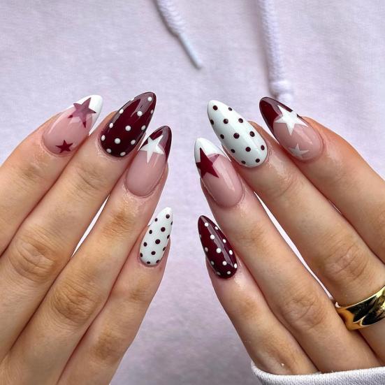 1 Conjunto de Unhas Postiças Femininas com Cola Amêndoa Ponta Francesa Unhas Falsas Adesivas Reutilizáveis Cobertura Total Cola em Unhas Postiças Decoração