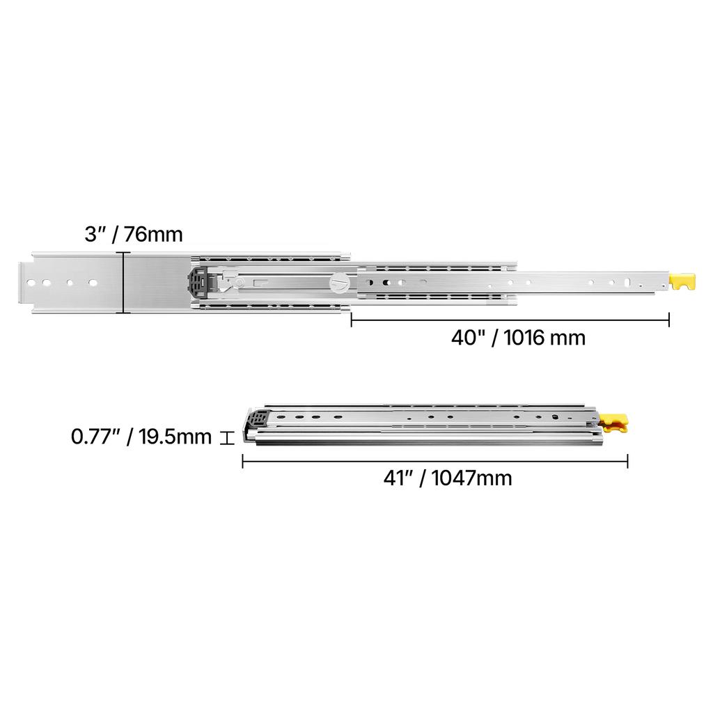 SucceBuy 1 Pair Full Extension Drawer Slides 500 lbs Load Capacity Locking Drawer Slides Ball Bearing with Lock Side Mount Rail