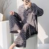 Leopard print lapel pajamas women's spring and summer long-sleeved cardigan homewear autumn cool cotton and silk suit can be worn outside large size
