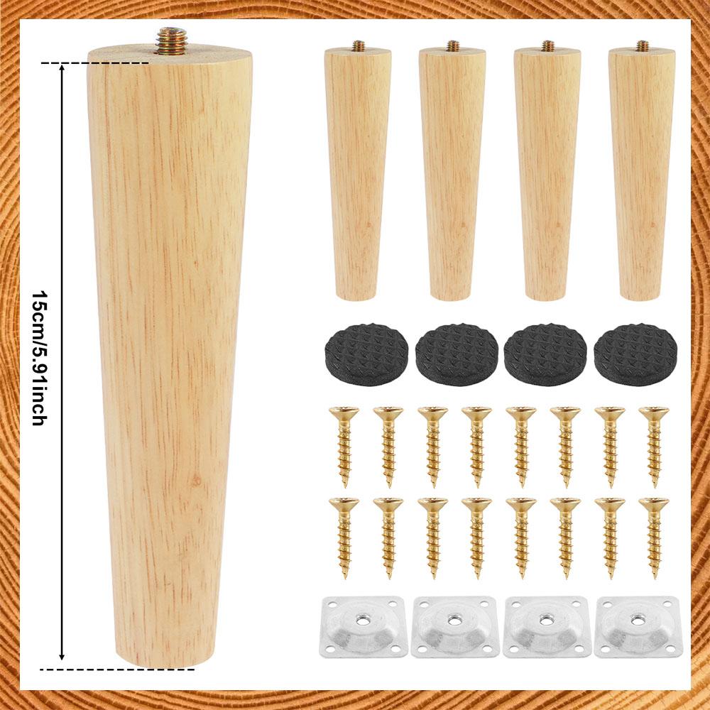 4 Pcs Furniture Legs natural Wooden Solid Furniture Feet Oblique/Straight Table Feet Non-slip Furniture Floor Protector Decorate
