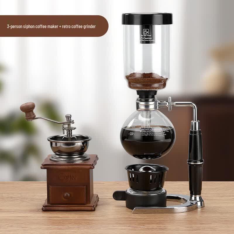 Qiwei Heat-Resistant Glass Siphon Coffee Maker with Grinder Set
