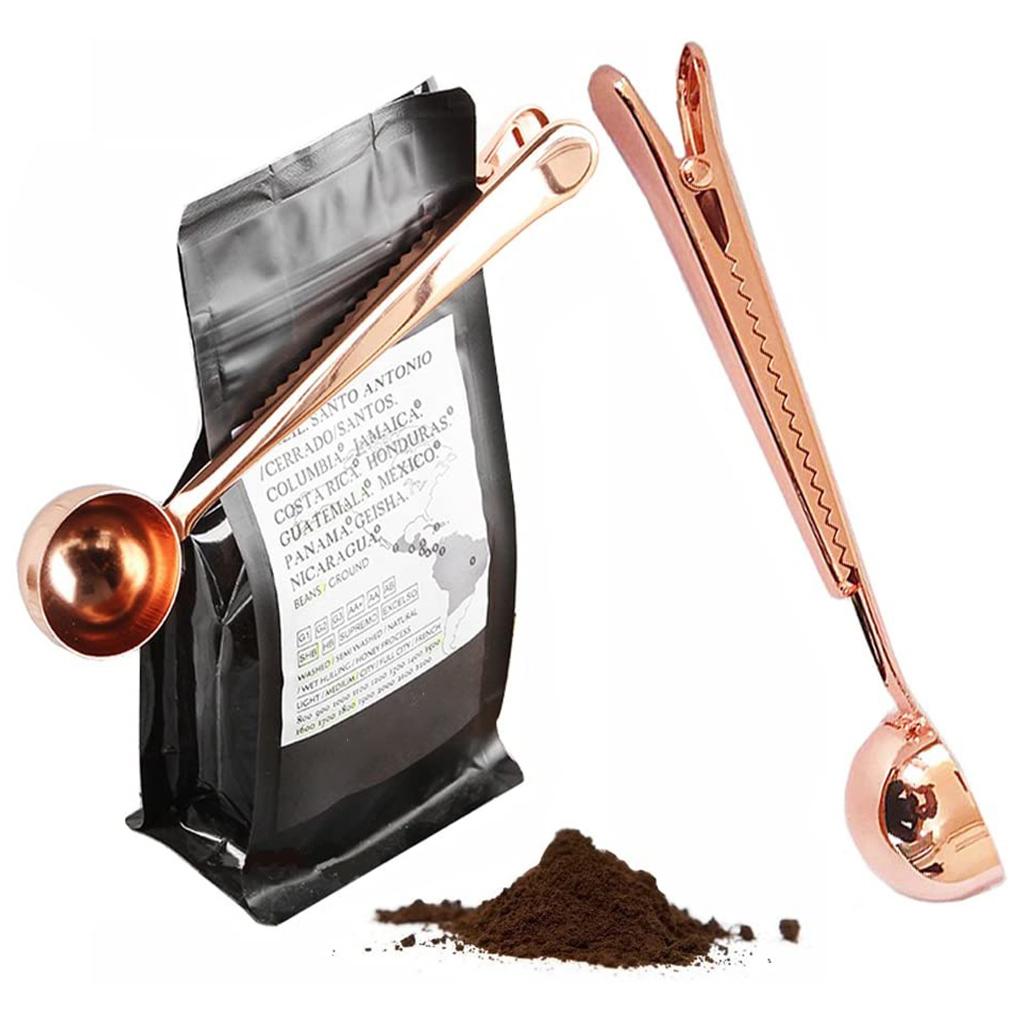 2 in 1 Multifunctional Spoon Stainless Coffee Measuring Scoop with Bag Seal Clip Kitchen Supplies