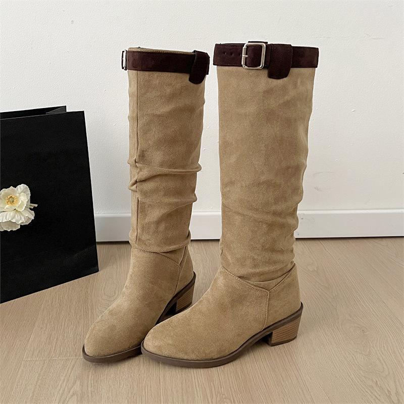 Retro but knee thick heel boots women's 2025 new spring and autumn explosion heightening knight boots slimming knight boots