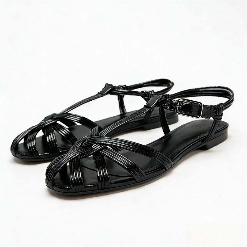 Fashion Hollow Narrow Band Gladiator Sandals for Women Luxury Ankle Strap Buckle Design Flat Sandals Summer Sexy Beach Sandals