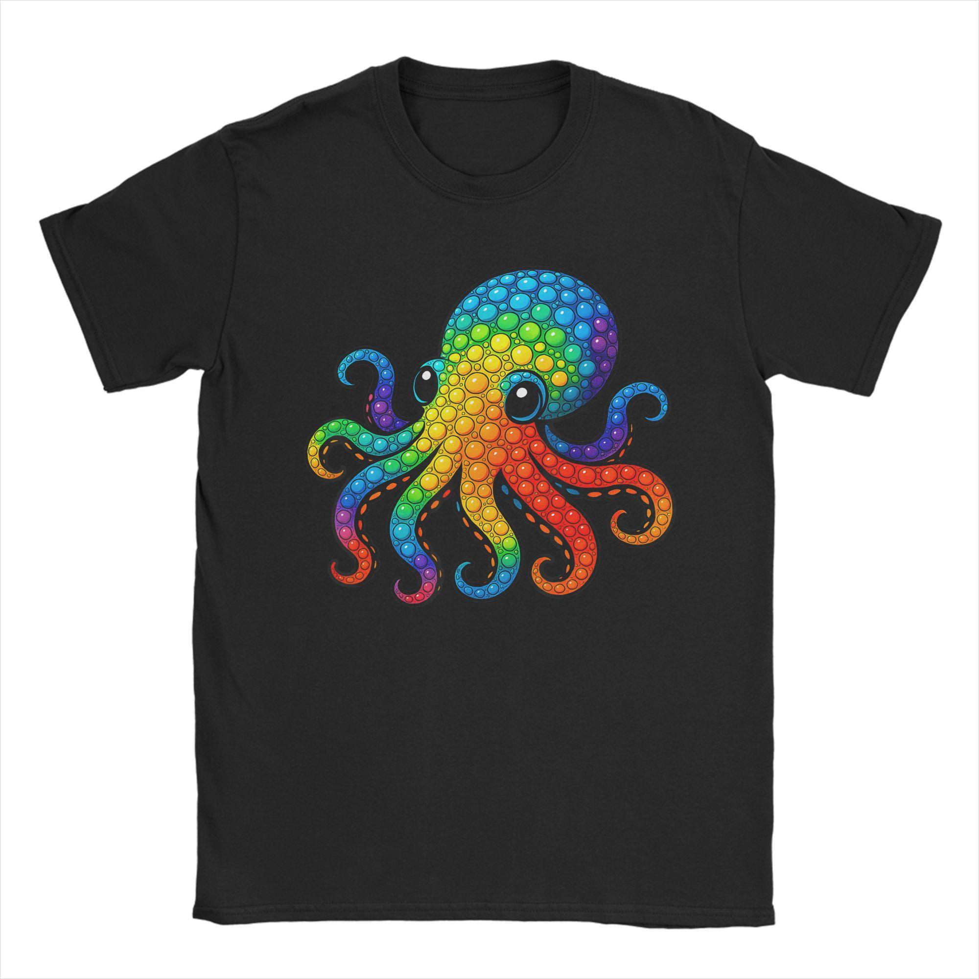 Fun Colorful Octopus Lover TShirt for Men Round Neck Pure Cotton T Shirts Short Sleeve Tees Printed Clothes S