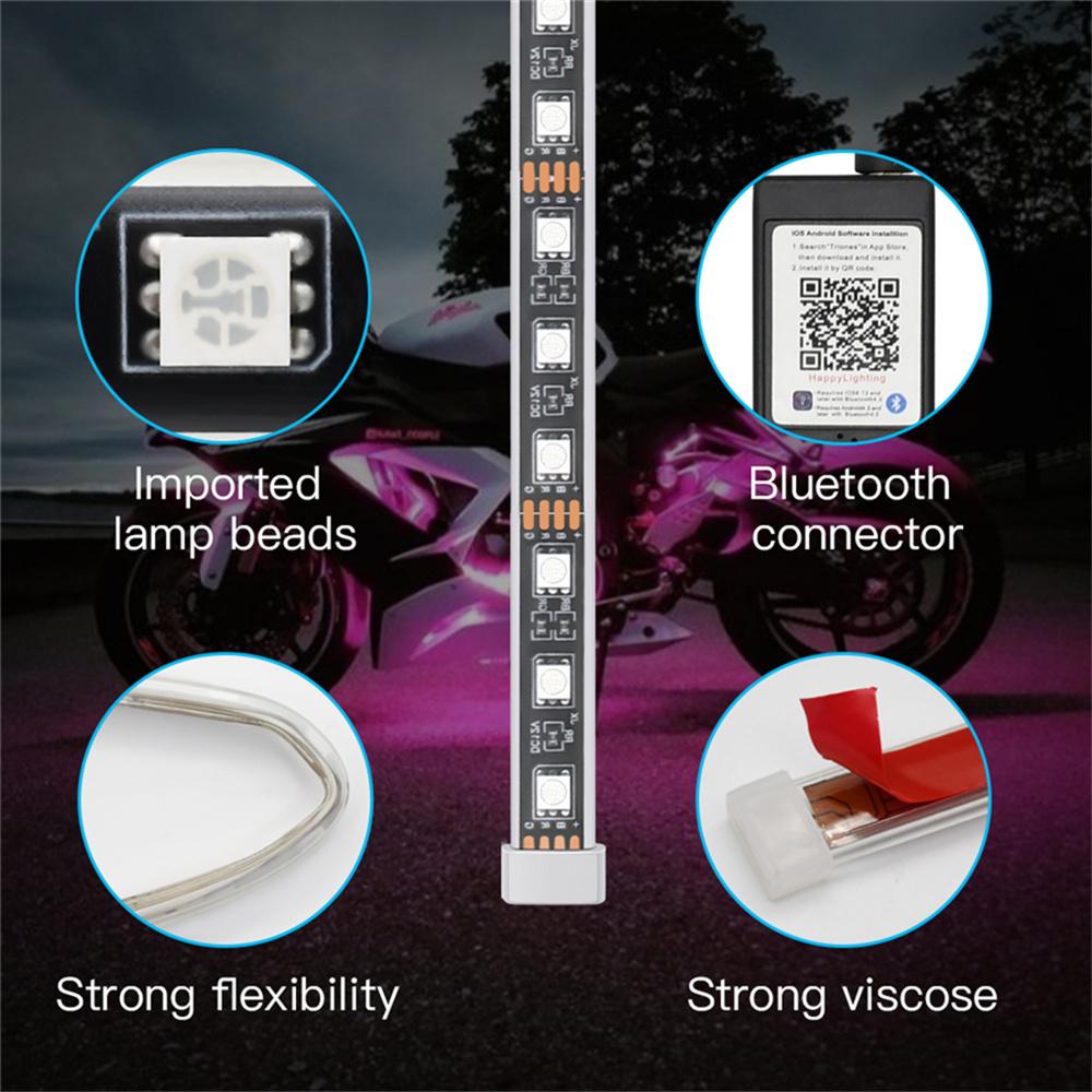 12X Motorcycle RGB APP Music Control LED Light Kit Decorative Ambient Lamp Strip