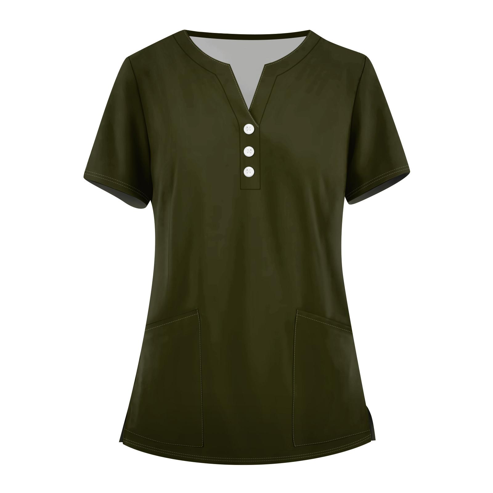 

Женская мода, рабочая одежда с v-образным вырезом, короткими рукавами и карманами, топы с принтом, летние топы для женщин L армия зеленый