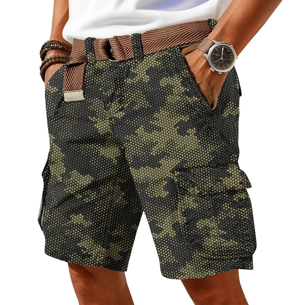 Men's casual trend camouflage print shorts - Men's multi-pocket workwear sports shorts