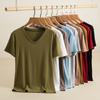 Rib Cotton V Neck T-shirt Short Sleeves Summer Women's Casual T-shirts Loose Tee Tops Solid Color Basic TShirt Tees