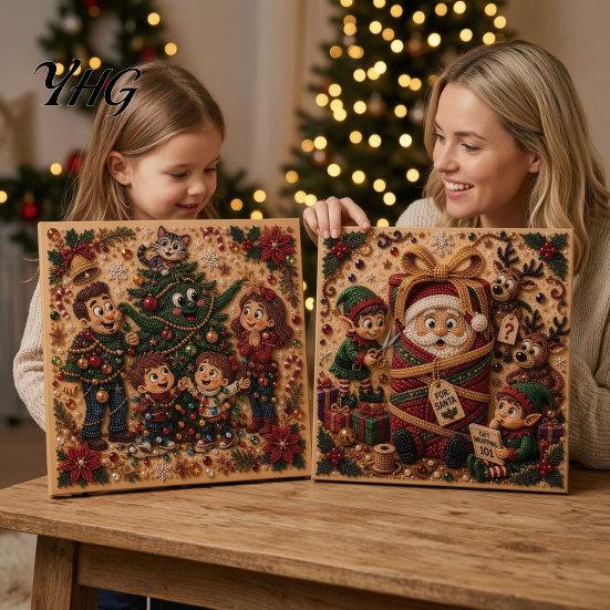 DIY Rhinestone Art Projects Christmas Faux Pearl Kit, Painting 8" X 8", Cartoon Framed Canvas Wall Crafts Snowman Animal Diamond Craft Kit for Adults,