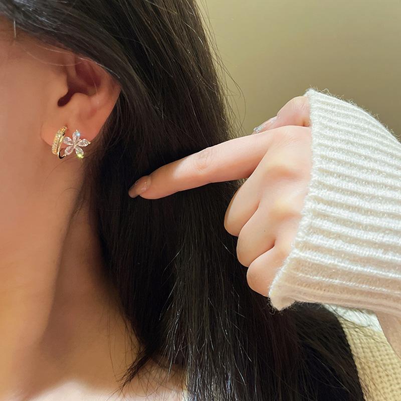 Neue Mode Ohrringe Zirkon Blume U Ring Ohrstecker Damen Leichter Luxus Vielseitig Temperament Schmuck Geschenke