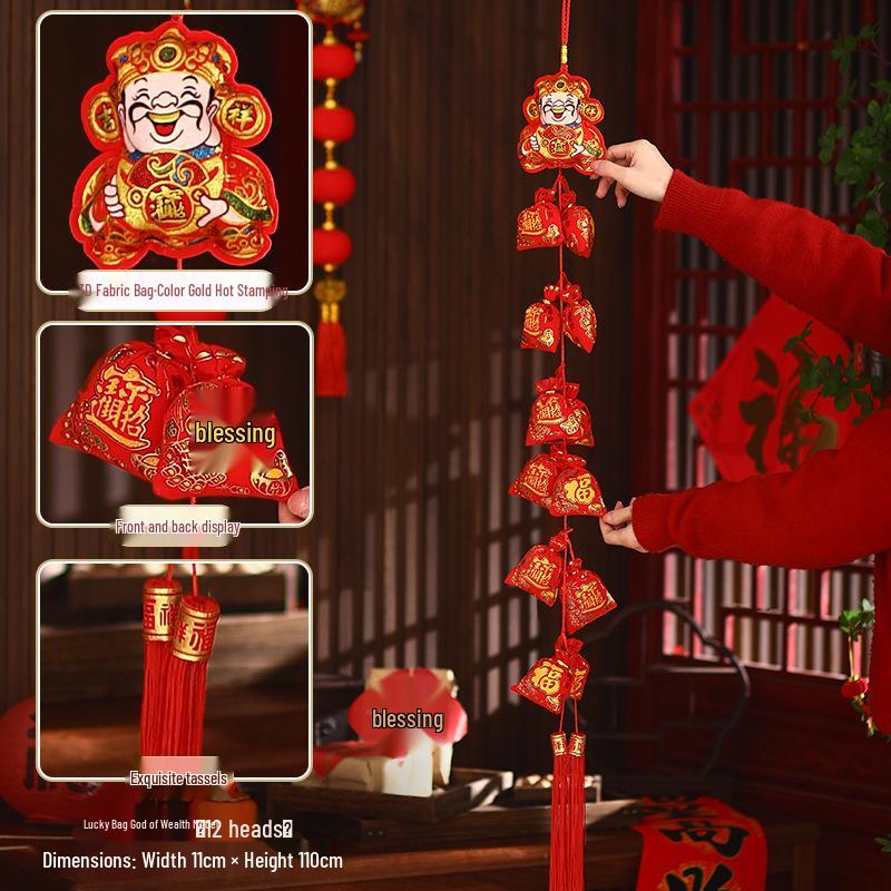 2026 Spring Festival Hanging Decorations: New Year Firecrackers, Lucky Bag, Chili, and Lantern Ornaments for Your Living Room