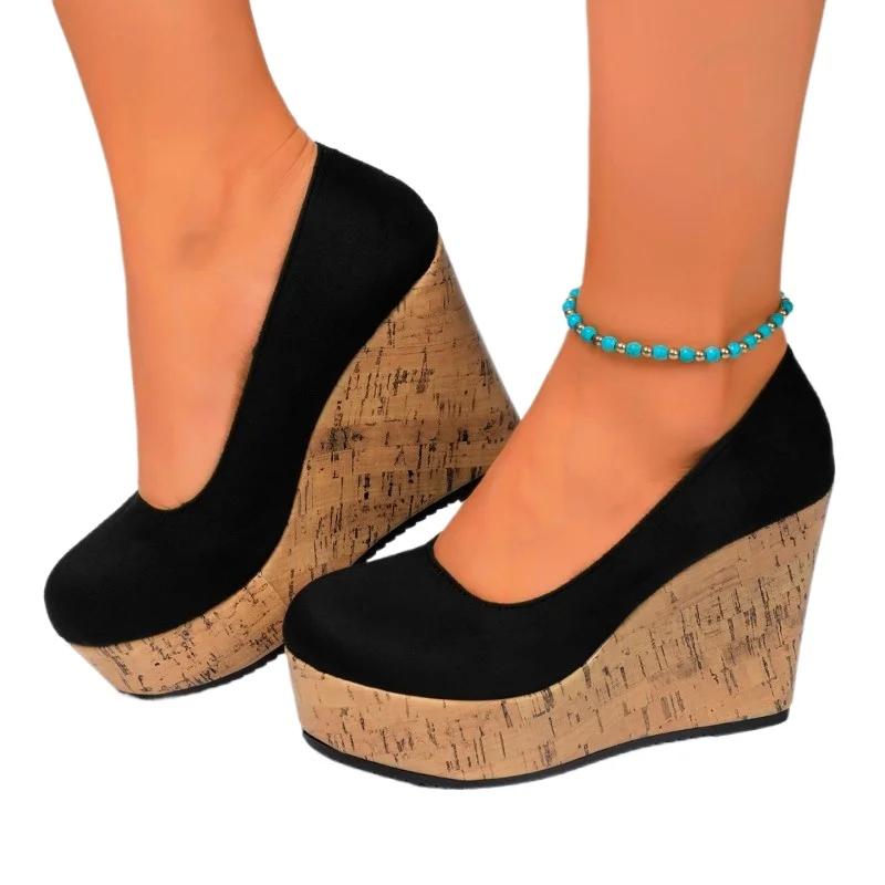 Fashion Women Hot Sale Plus Size Solid Platform Heels Women's Shoes 2024 New Buckle Strap Women's High Heels Fashion Shallow Dress Pumps