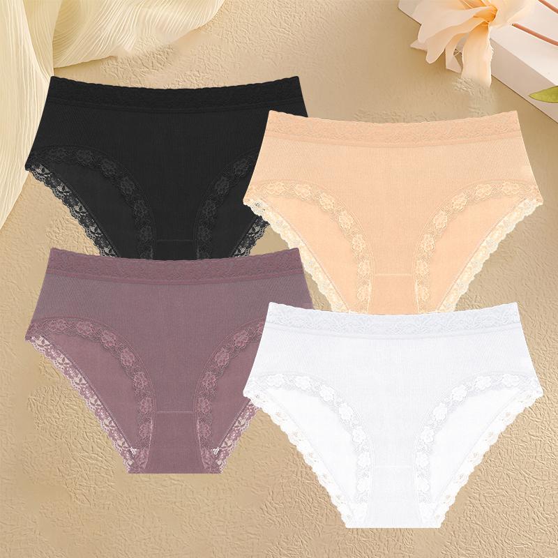 4Pcs Plus Size Panties L-4XL Lace High Elastic Underwear Sexy Comfortable Briefs Seamless Mom Lingerie Mommy Shorts