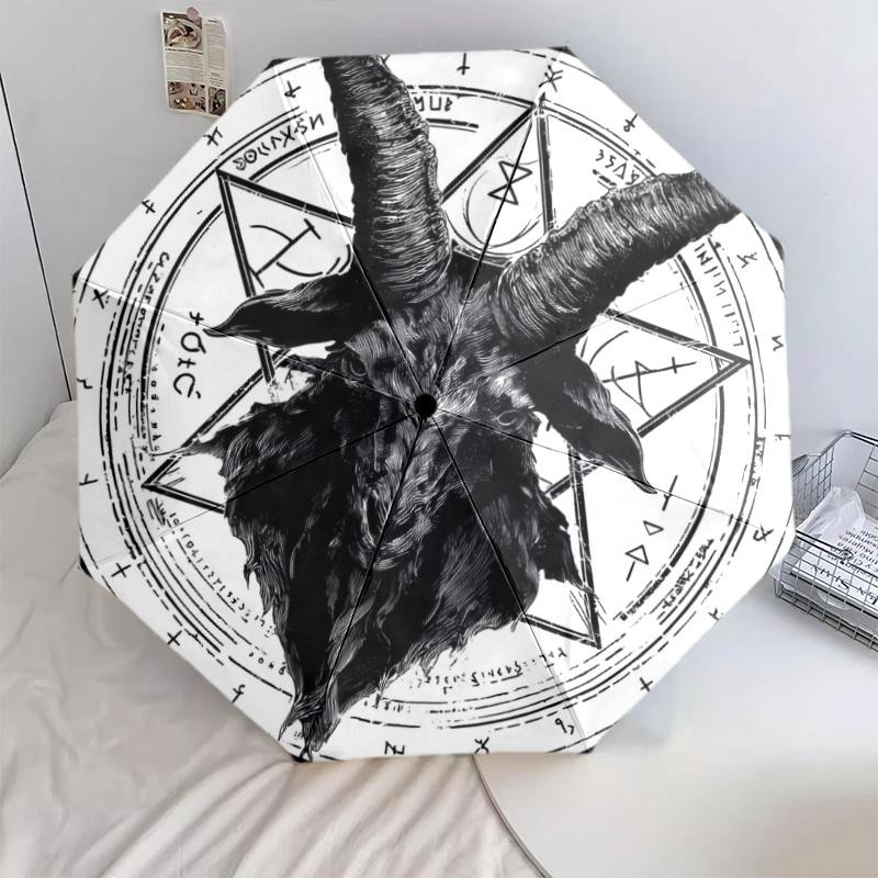 0106 Runic Sheep Head  pattern, automatic folding umbrella, portable and foldable design, 8 ribs, a Christmas or birthday gift.