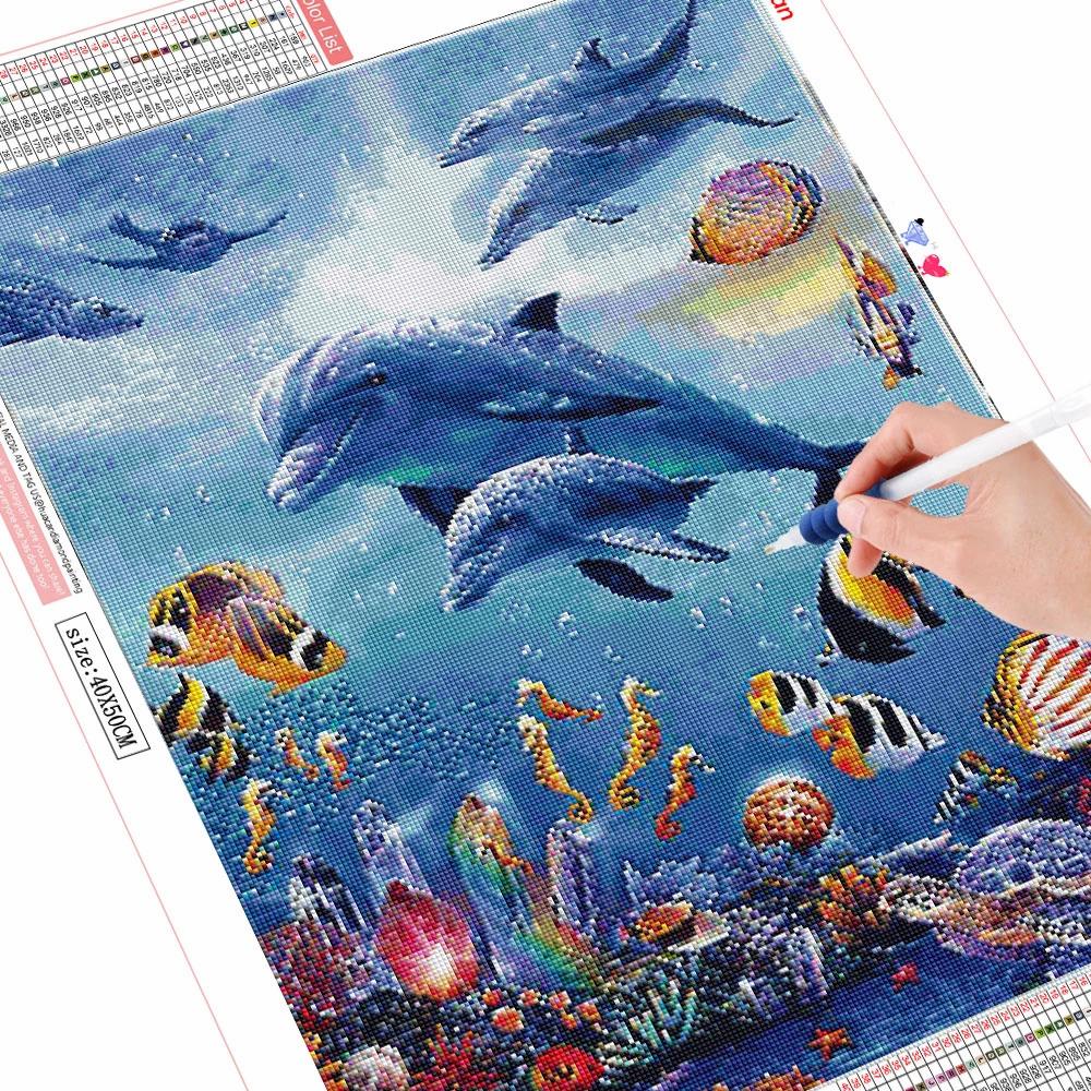 5D DIY Diamond Art Painting Animal Rhinestones Diamond Embroidery Cross Stitch Dolphin Mosaic Sale Decor For Home